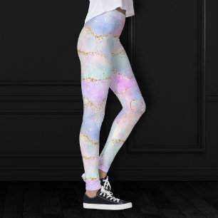 Pretty Pastel Agate   Gold Glitter Vein Watercolor Leggings
