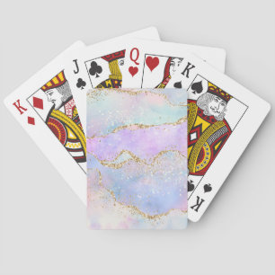 Pretty Pastel Agate Gold Glitter Vein Watercolor Playing Cards
