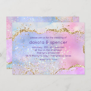 Pretty Pastel Agate   Rainbow Watercolor Wedding Invitation