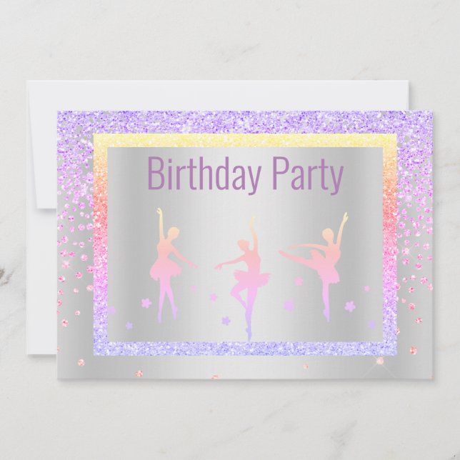 Pretty Pastel Ballerina Sparkle Childrens Birthday Invitation (Front)