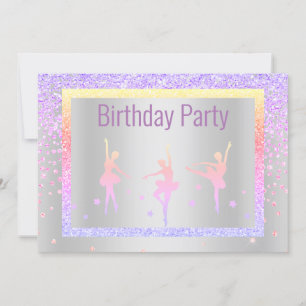 Pretty Pastel Ballerina Sparkle Childrens Birthday Invitation