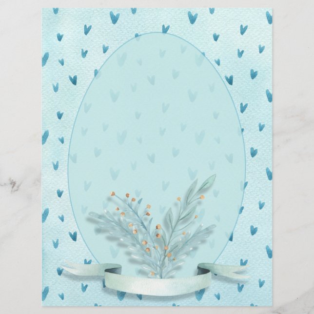 Pretty Pastel Blue Hearts Watercolor Stationery (Front)