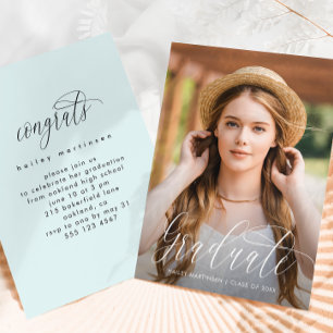 Pretty Pastel Blue Photo Graduation Party Invitation