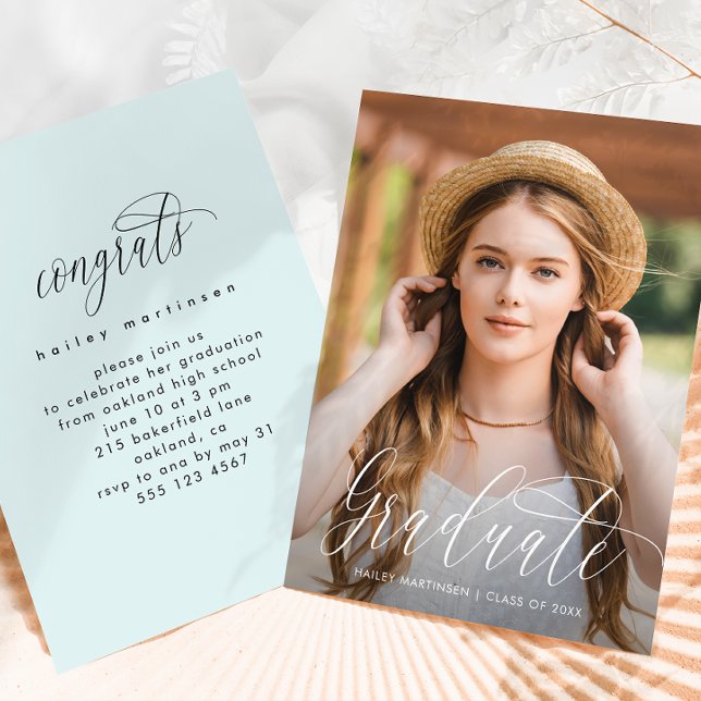 Pretty Pastel Blue Photo Graduation Party Invitation (Creator Uploaded)