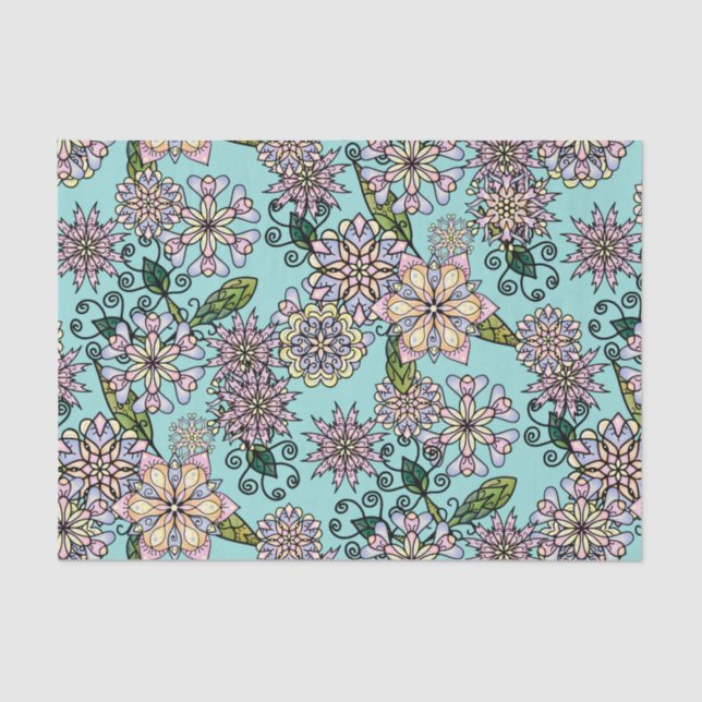 Pretty Pastel Boho Blossoms & Curlicues Pattern Tissue Paper (Front)