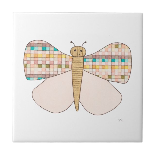Pretty Pastel Butterfly Art Tile-Erin Brie Art Cer Ceramic Tile (Front)