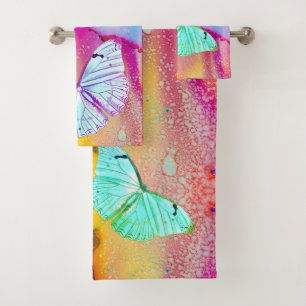 Pretty pastel butterfly bath towel set