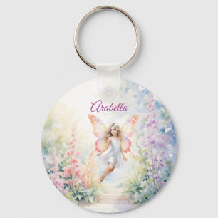 Pretty Pastel Butterfly Fairy in Flower Garden Key Ring
