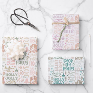 Pretty Pastel Christmas Word Art Christmas Wrapping Paper Sheet