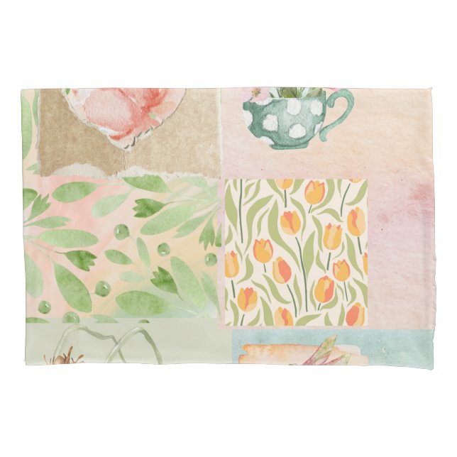 Pretty pastel collage background Botanical pattern Pillowcase (Front)