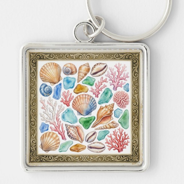 PRETTY PASTEL COLORED TROPICAL SEASHELLS KEY RING (Front)