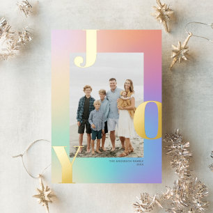 Pretty Pastel Colour Gradient JOY Christmas Photo Foil Holiday Card