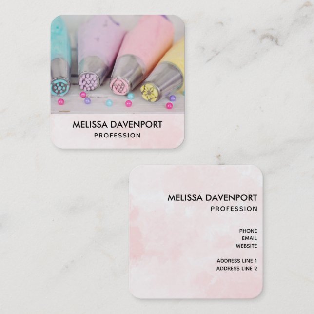 Pretty Pastel Coloured Cake Decorating Tools Square Business Card (Front/Back)