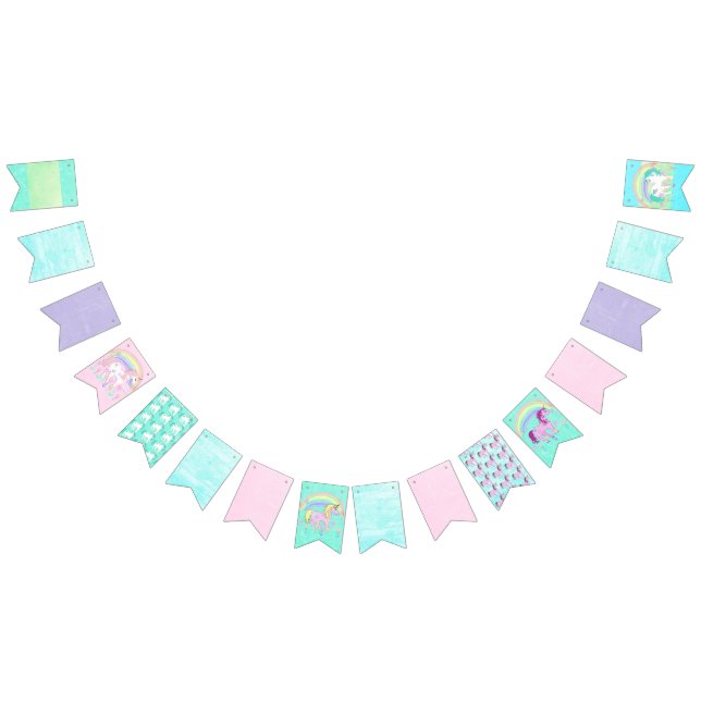Pretty Pastel Coloured Unicorn Birthday Flag (All)