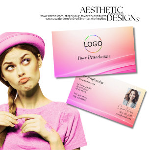 Pretty Pastel Colourful Curved Decor Logo and Phot Business Card