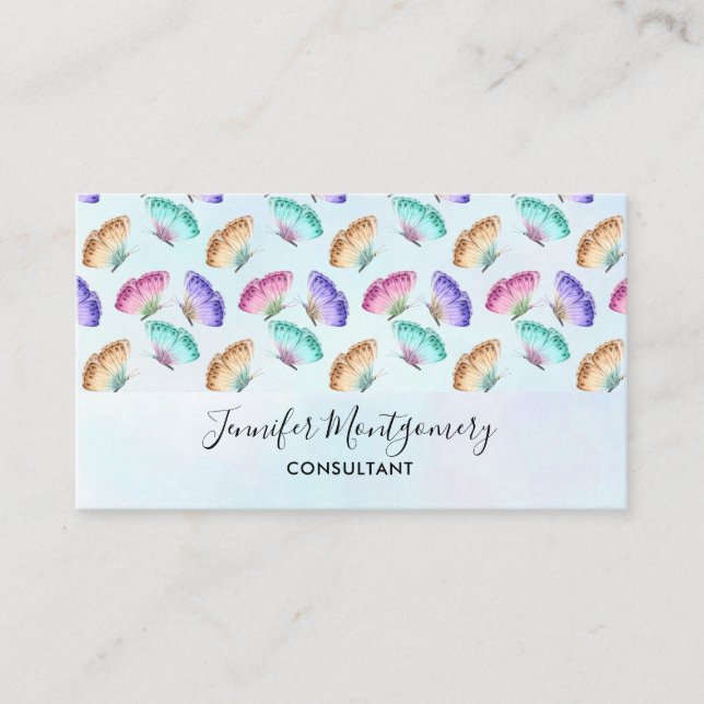 Pretty Pastel Colours Watercolor Butterfly Pattern Business Card (Front)