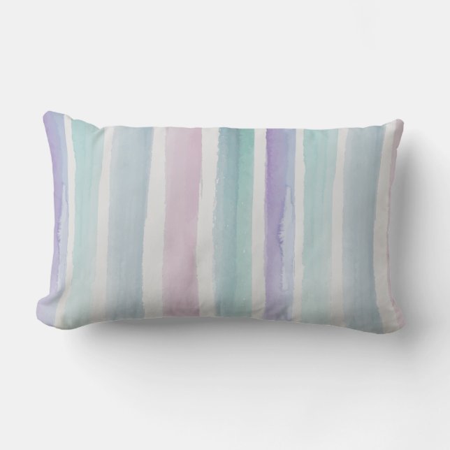 pretty pastel colours watercolor stripes lumbar cushion (Front)