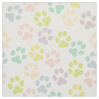 Pretty Pastel Doggy Paw Prints Pattern Fabric