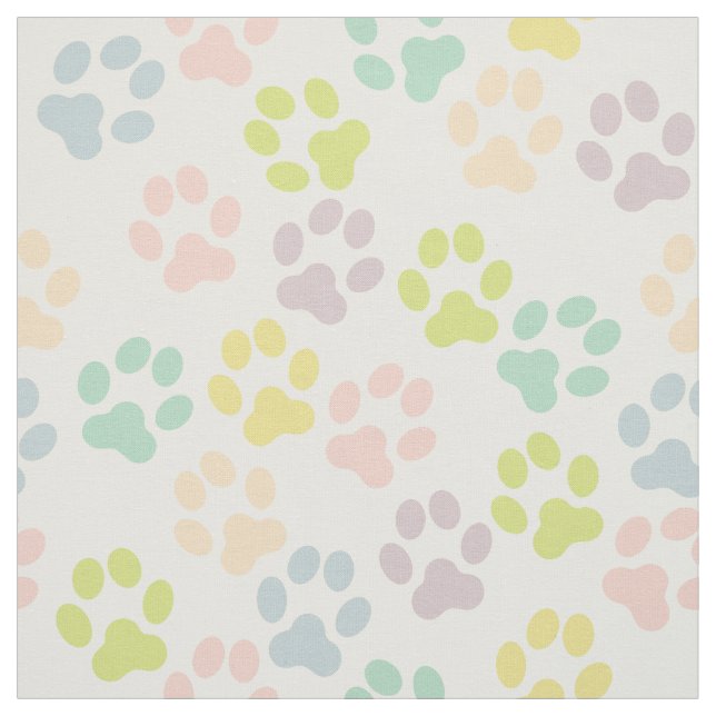 Pretty Pastel Doggy Paw Prints Pattern Fabric (Swatch)