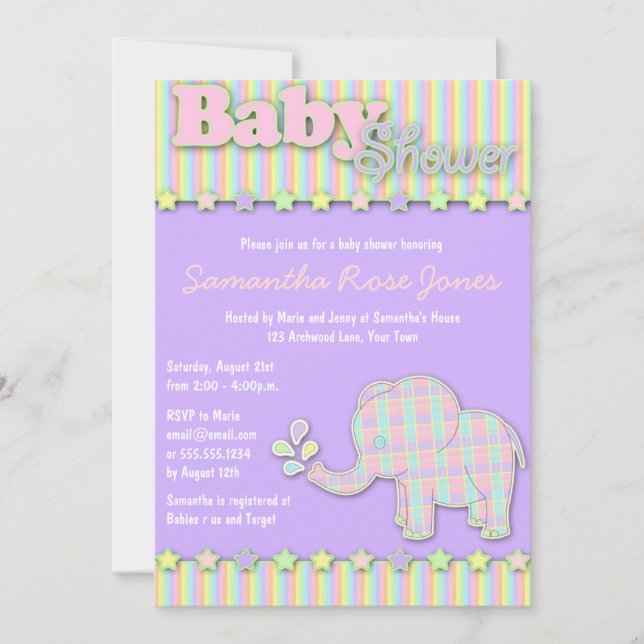 Pretty Pastel Elephant Baby Shower Invitation (Front)