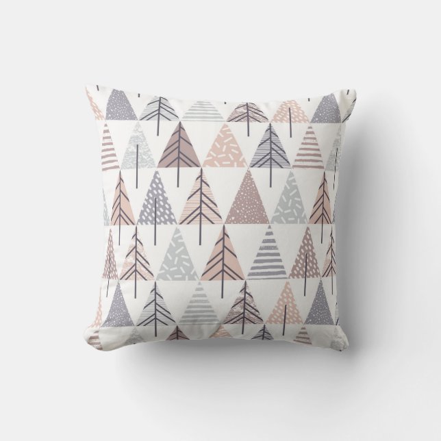 Pretty Pastel Festive Christmas Tree Pattern Cushion (Front)