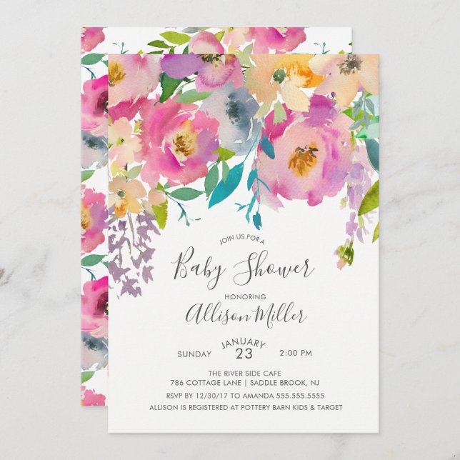 Pretty Pastel Floral Baby Shower Invitation (Front/Back)