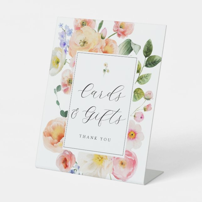 Pretty Pastel Floral Cards and Gifts Pedestal Sign (Front)