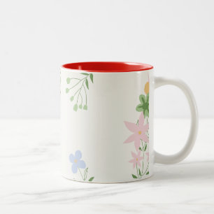 Pretty Pastel Floral Flower Two-Tone Coffee Mug