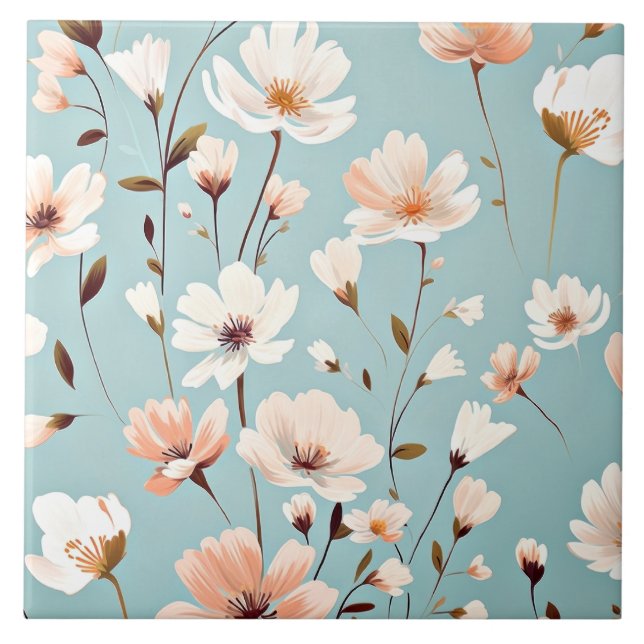 Pretty Pastel floral pattern, AI generated, Ceramic Tile (Front)