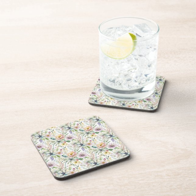 Pretty pastel floral pattern coaster (Right Side)
