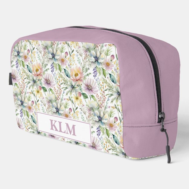Pretty pastel floral pattern monogram dopp kit (Right Corner)