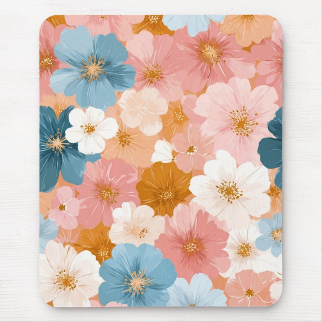 Pretty Pastel Floral Pattern Mouse Pad (Front)