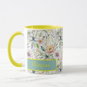Pretty pastel floral pattern personalised mug