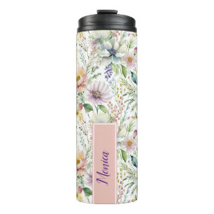 Pretty pastel floral pattern personalised thermal tumbler