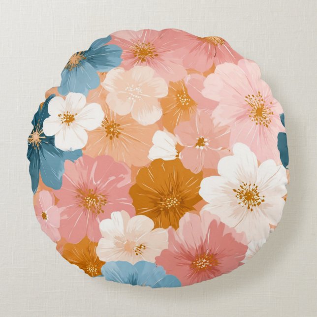 Pretty Pastel Floral Pattern Round Cushion (Front)