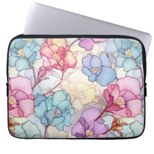 Pretty Pastel Floral Stained Glass Pink & Blue Laptop Sleeve