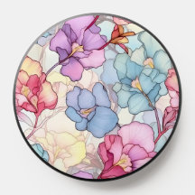 Pretty Pastel Floral Stained Glass Pink & Blue