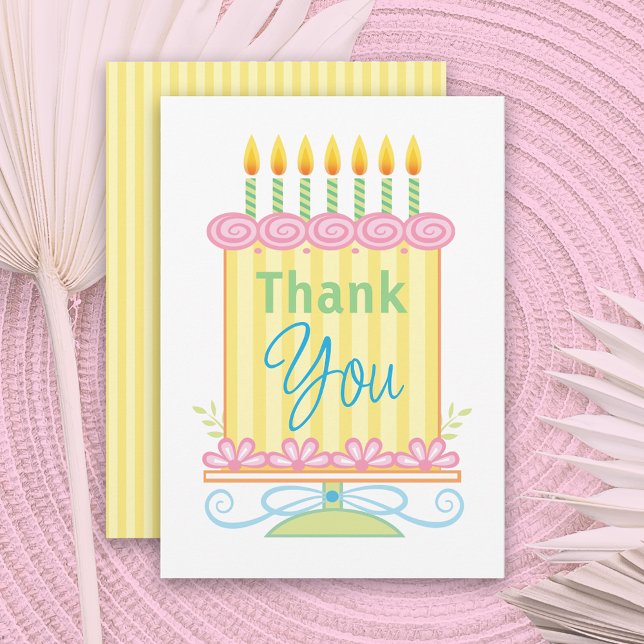 Pretty Pastel Flower Birthday Cake Thank You Card (Creator Uploaded)