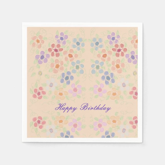 Pretty Pastel Flowered Paper Napkins (Front)