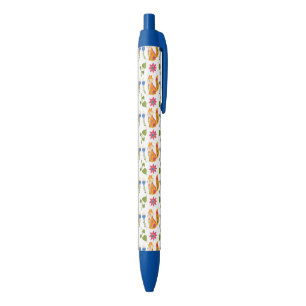 Pretty Pastel Foxy Floral Pattern Black Ink Pen
