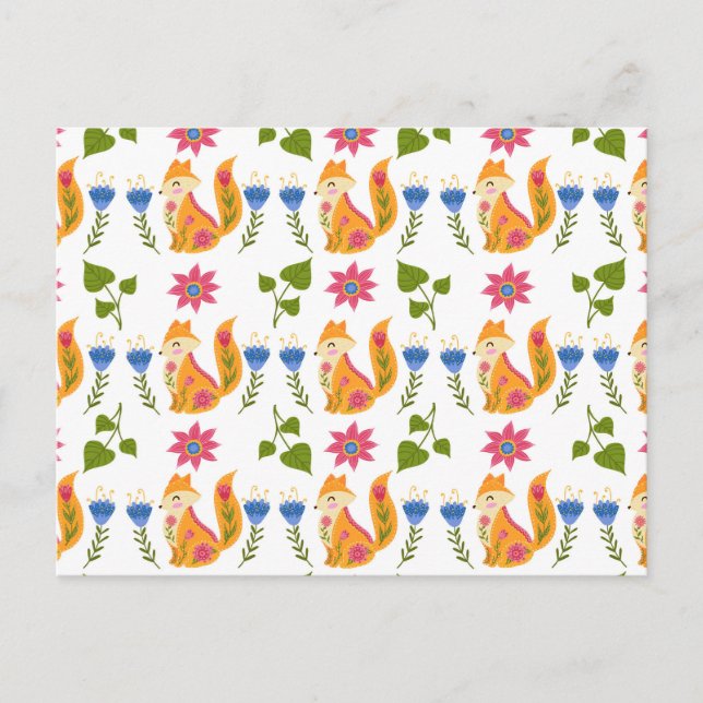 Pretty Pastel Foxy Floral Pattern Holiday Postcard (Front)