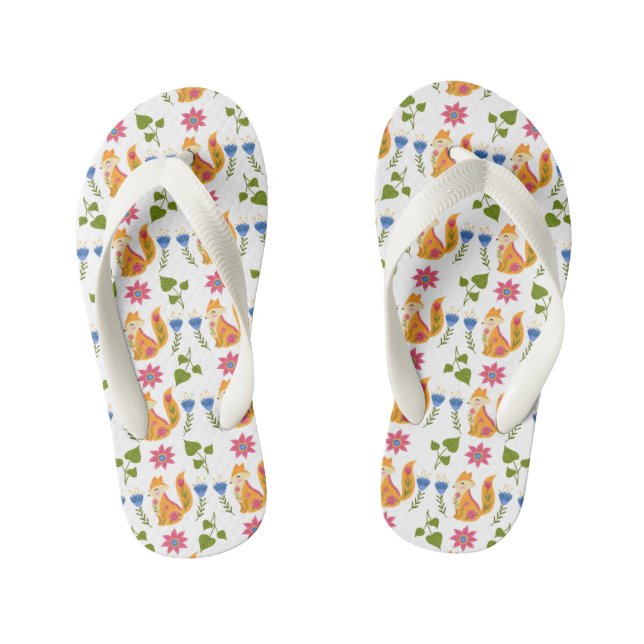 Pretty Pastel Foxy Floral Pattern Kid's Thongs (Footbed)