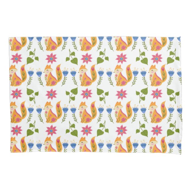 Pretty Pastel Foxy Floral Pattern Pillowcase (Front-Left)