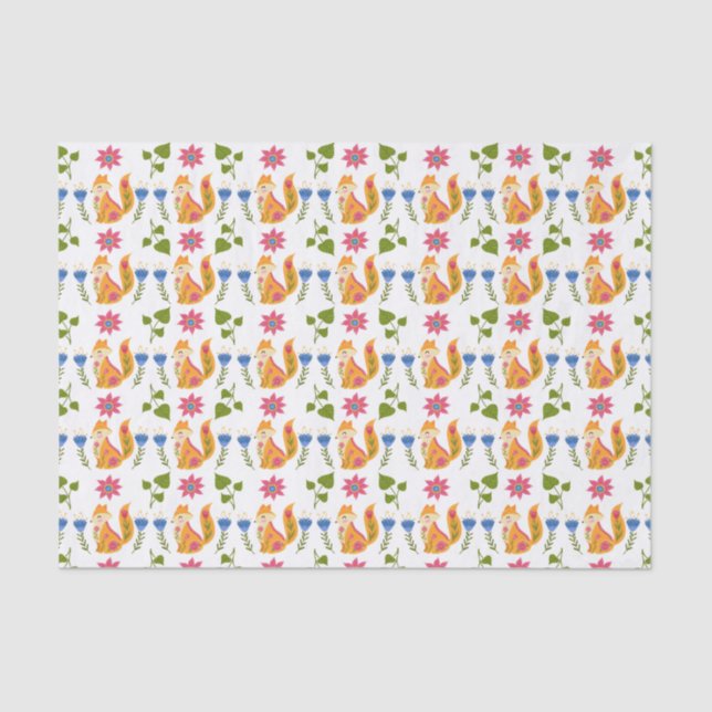 Pretty Pastel Foxy Floral Pattern Tissue Paper (Front)