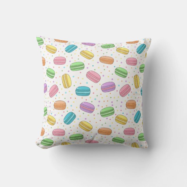 Pretty Pastel French Macaron Cookies Chef Pattern Cushion (Front)