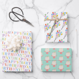 Pretty Pastel Happy Birthday Mix Wrapping Paper Sheet