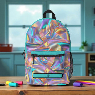 Pretty Pastel Holographic Rainbow Metallic  Printed Backpack