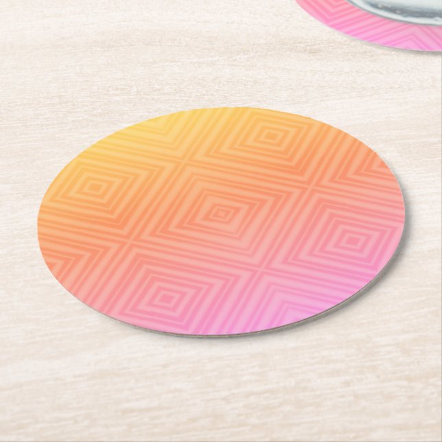 Pretty Pastel Hypnotic Diamond Modern Pop Art Round Paper Coaster (Angled)