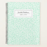 Pretty Pastel Leopard Pattern Print Name Mint Planner<br><div class="desc">This stylish planner notebook features a leopard print pattern in pastel light mint green. Easy to personalise for any use - a gift, back to school, college, teens, moms, etc! The back contains the same background design as the front. Great for someone who needs to stay organised! For custom design...</div>