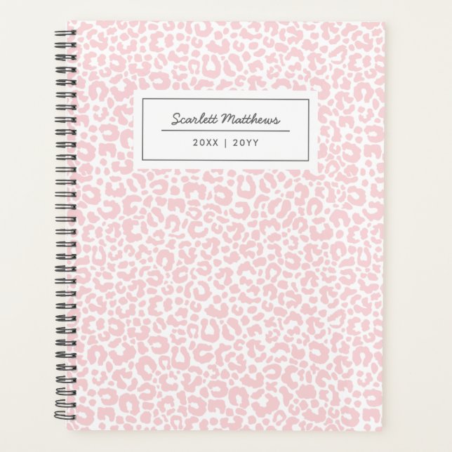 Pretty Pastel Leopard Pattern Print Name Pink Planner (Front)